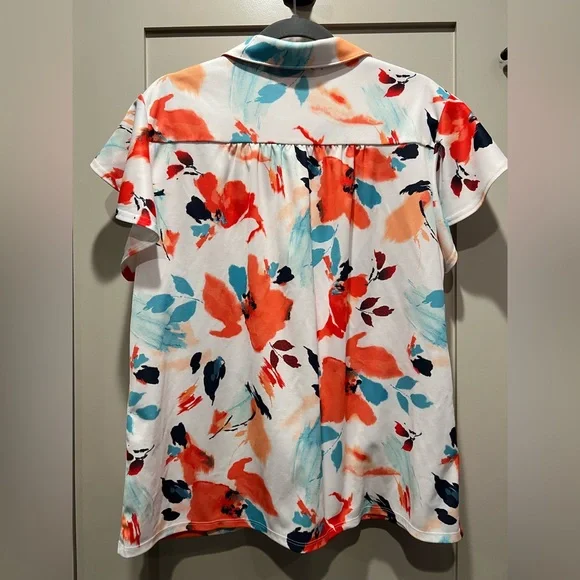 Chico's Short Sleeve Floral Top Blouse Size XL /Chico’s Size 3 EUC! - Picture 6 of 16